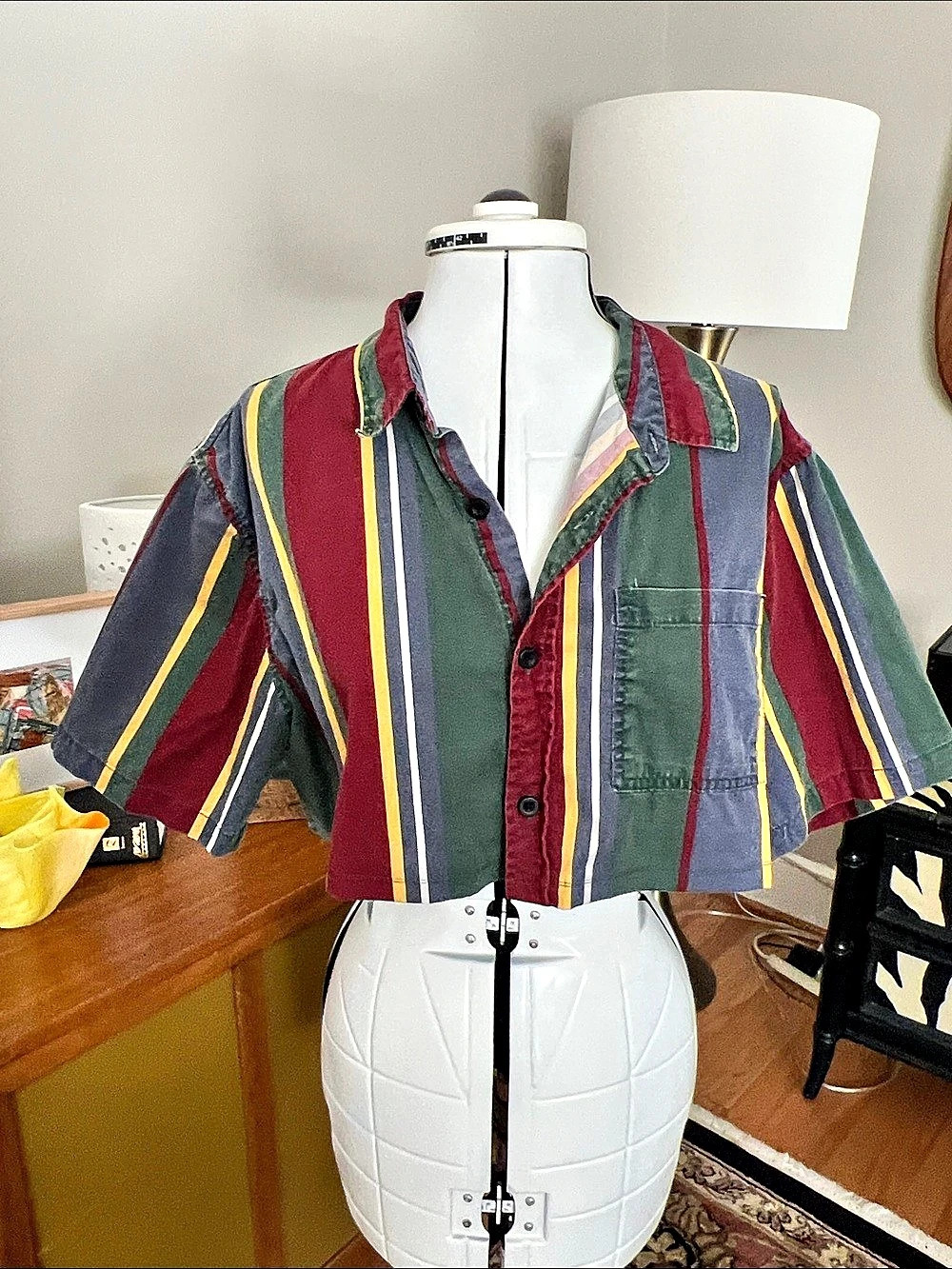 PacSun Up-Cycled Striped Super Cropped Top in Multicolor Size Medium